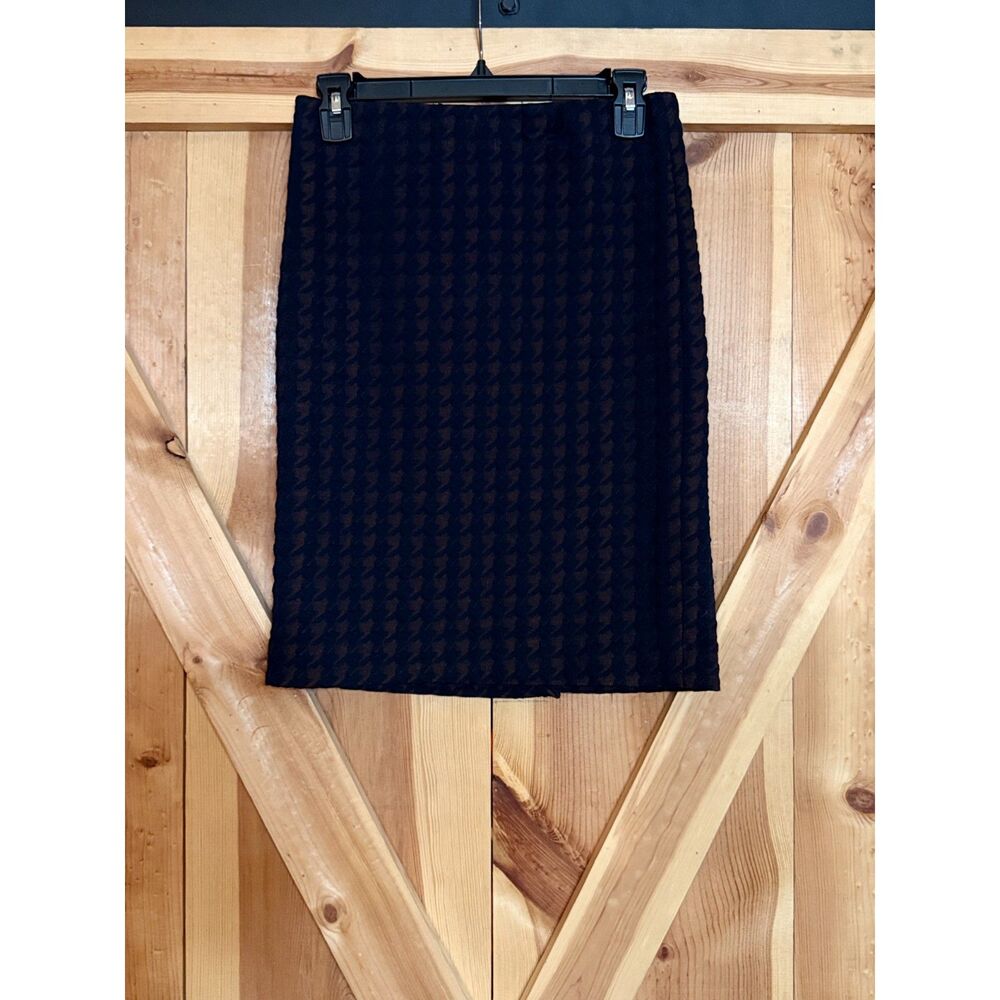 NWT Ann Taylor Womens 4P Black Navy Houndstooth Woven Knit Pencil Skirt Zip Back